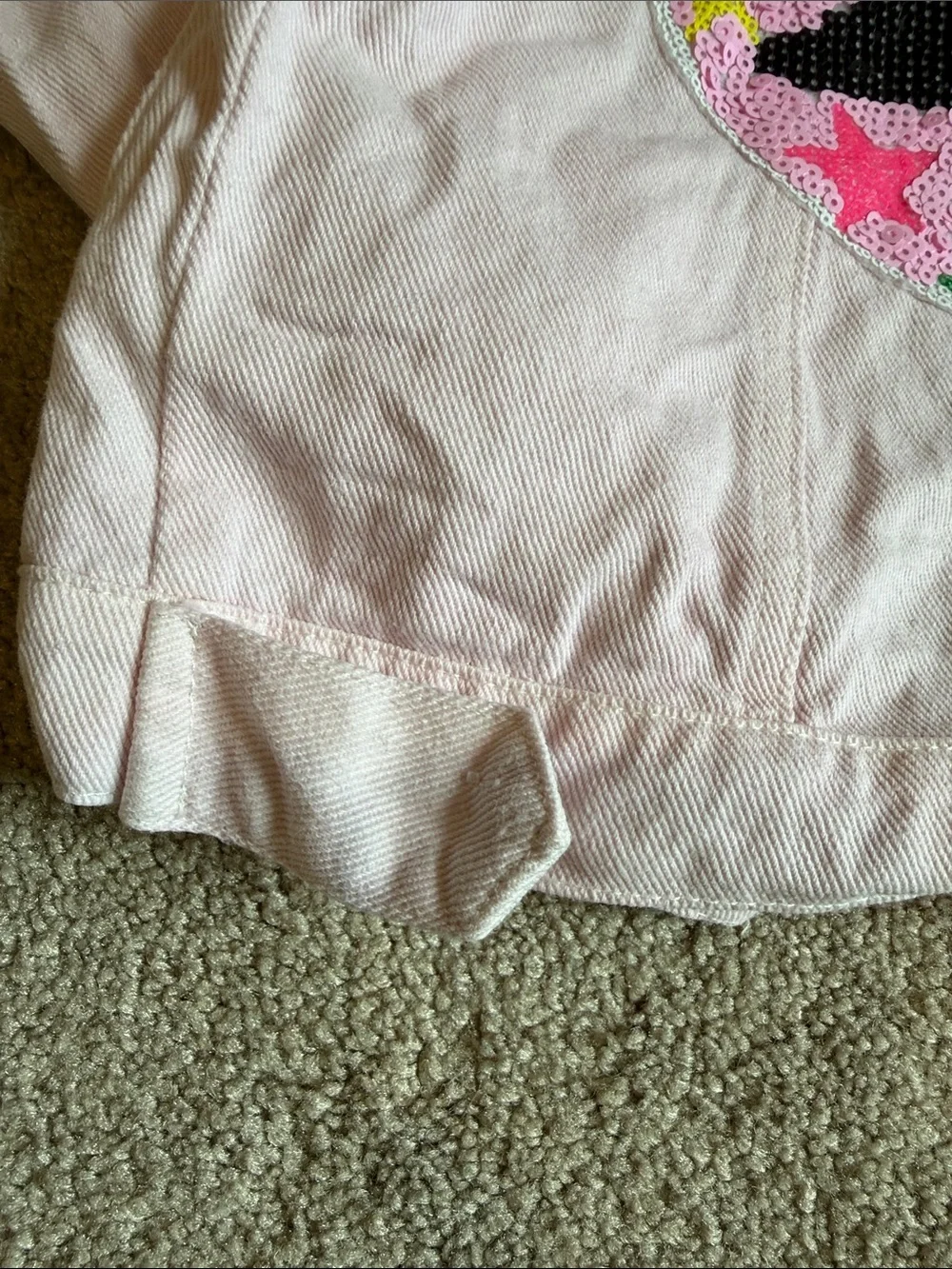 Lola + The Boys Pink Ombre Denim Jacket with Sequin Lip & Stars